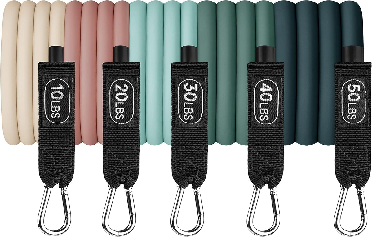 Retrospec Resistance Bands Set - 5 Stackable Bands with Handles & Door Anchor | Portable Fitness Equipment for Yoga & Therapy