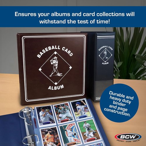 BCW Supplies Baseball Album - Premium 3" Black Binder for 90 Cards | Heavy-Duty D-Ring for Lasting Durability