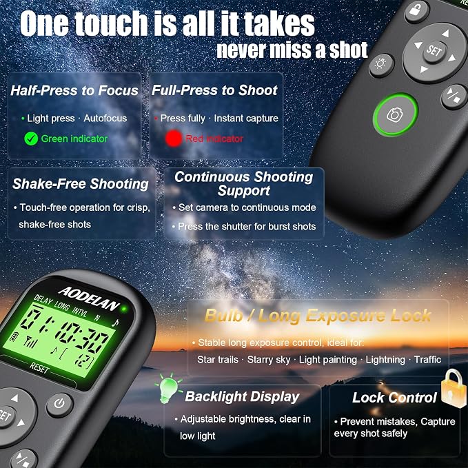 for Nikon Cameras Wireless Rechargeable Timer Shutter Release Remote Control