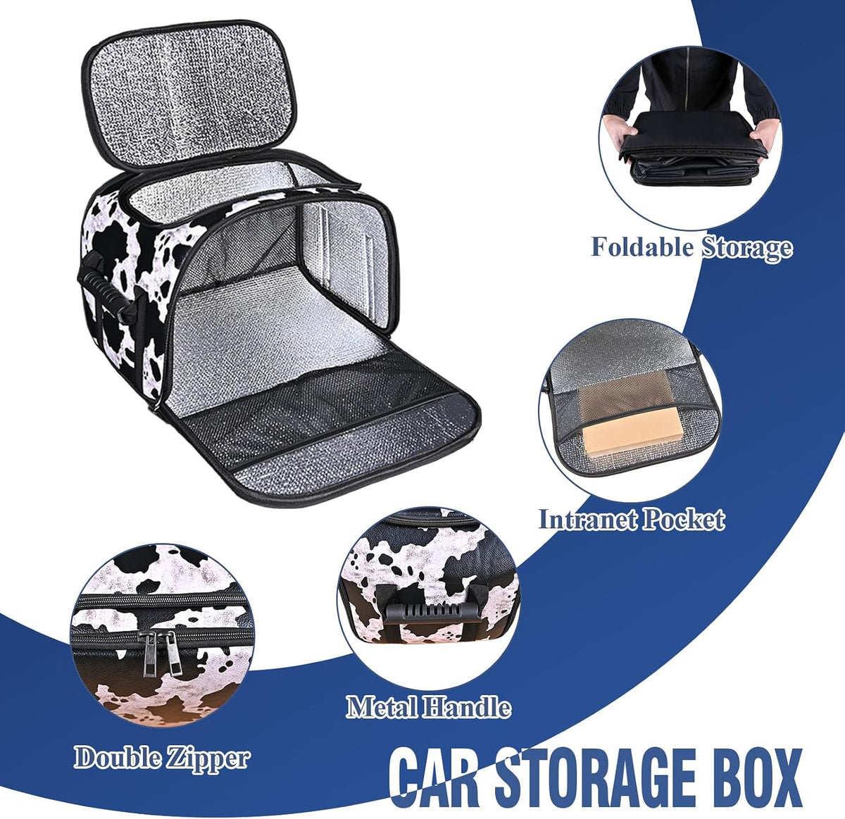 Cow Print Insulated Cooler Bag for Car, Multi-Mode Portable Thermal Lunch Cooler Tote, Reusable Thermal Storage Bag for Drinks, Snacks & Food, Ideal for Car Seat, Trunk, Road Trips & Travel