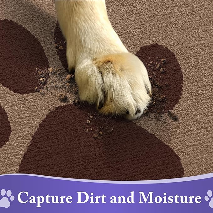Buganda Dog Door Mat for Muddy Paws, Absorbent Dirt Trapper Non Slip Indoor Doormats, Washable Low-Profile Mat for Mud Dogs, Entryway Carpet for Inside Floor (36x24 Inches, Beige)