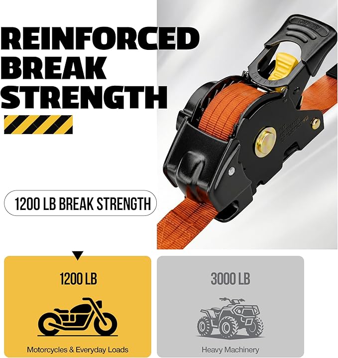 AUGO Retractable Ratchet Straps | 4 Heavy Duty Self Retractable Tie Down Straps with Soft Loops & Storage Bag for Motorcycle, Truck, Trailer, Cargo Van | 1200 Lb Break Strength 1' x 10'