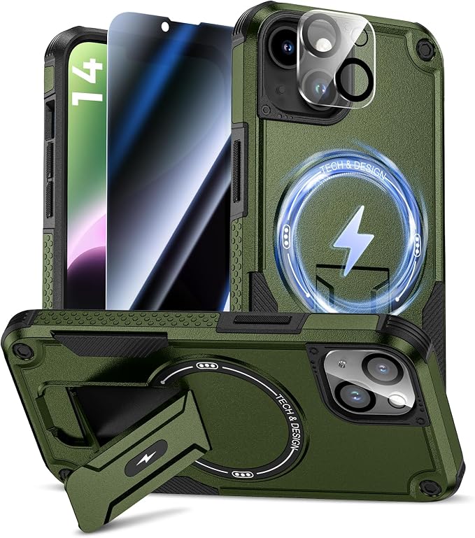 Goton for iPhone 14 Case with Privacy Tempered Glass Screen Protector & Camera