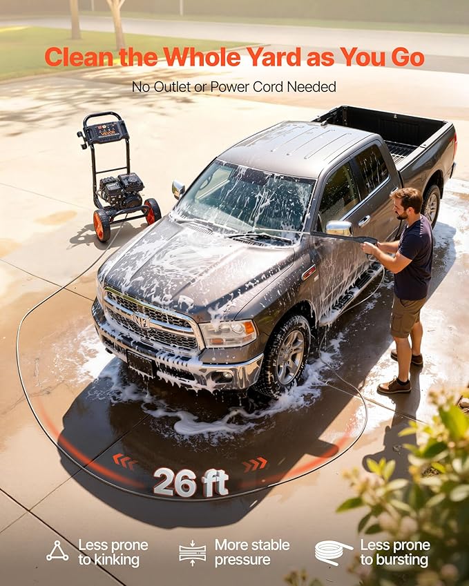 VEVOR Gas Pressure Washer 2900 PSI and 1.85 Max GPM, Upgrade Aluminum Pump with Spray Gun and Wand, 4 Nozzle Set, Low Profile Power Washer for Cars, Fences, Driveways, Homes, Patios, Furniture
