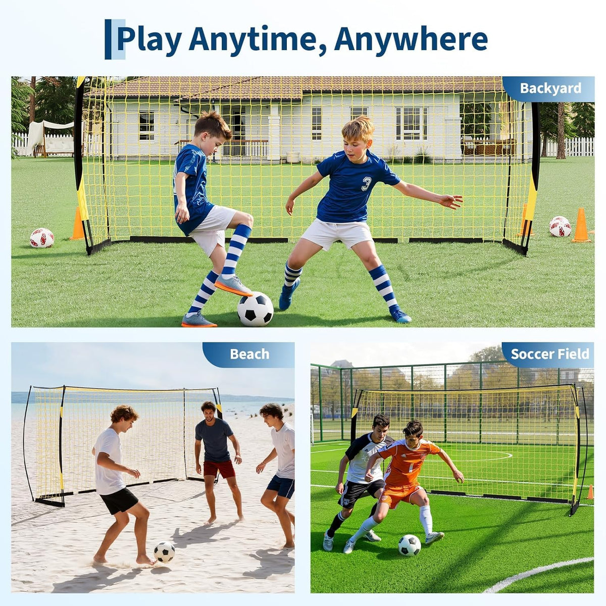Soccer Goal | Portable 12x6 Ft & 6x4 Ft Set - Heavy Duty Metal Base, Quick Setup, Weather-Resistant