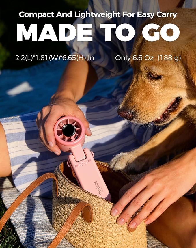 Diveblues Portable Handheld Turbo Fan, 5 Gear Wind, Battery Operated, Up to 12 Working Hours, 3 IN 1 Hand Fan with Air Turbo Tech Cooling Fan for Outdoor Activities, Travel, Working