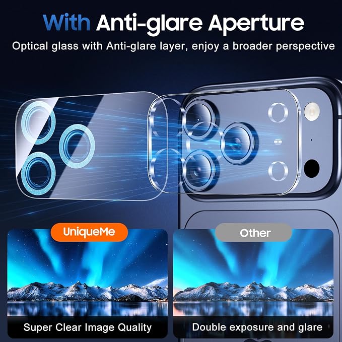 UniqueMe Compatible for 3 Pack iPhone 17 Pro Max Camera Lens Protector