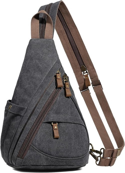 KL928 Canvas Sling Bag - Stylish Small Crossbody Backpack for Men & Women | Black Color
