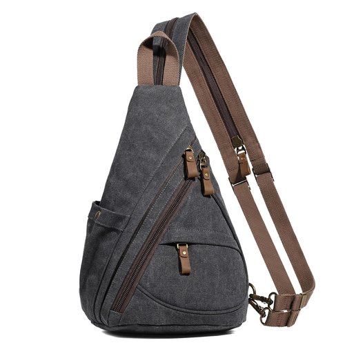 KL928 Canvas Sling Bag - Small Crossbody Backpack Shoulder Casual Daypack Rucksack for Men Women(Large Version,Black)