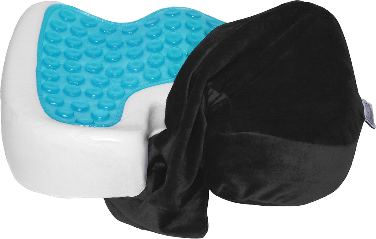 Deluxe Comfort Coccyx Orthopedic Gel Enhanced Comfort Foam – Sciatica Relief – Tailbone Support – Great for Car or Office – Seat Cushion, Black