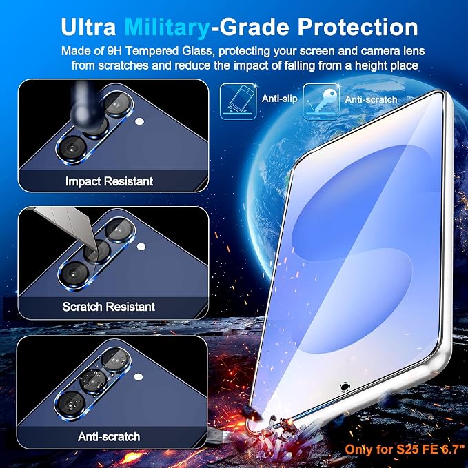 firtstnow 3 Pack for Samsung Galaxy S25 FE Screen Protector Tempered Glass + 3