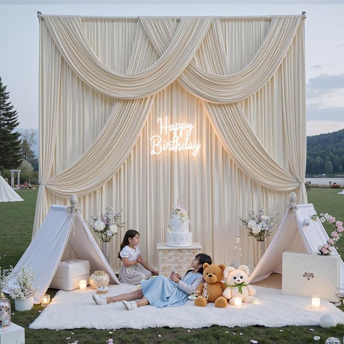 50ft x 15ft Beige Backdrop Curtains