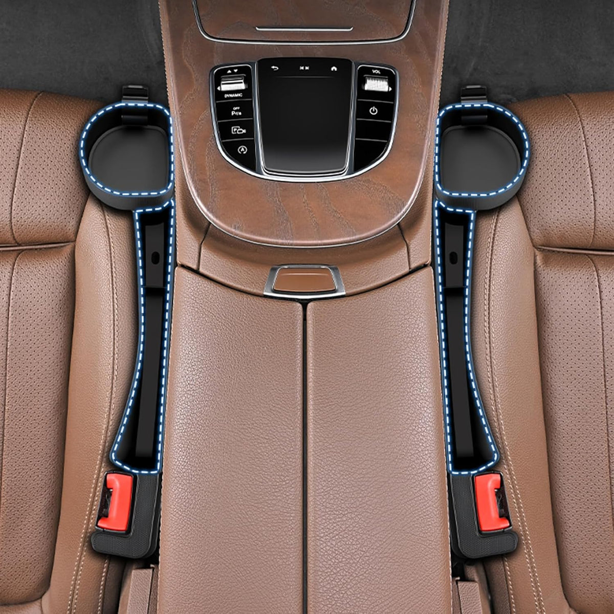 2026 Upgraded Car Seat Gap Filler with Holder and Hook, Car Seat Accessories Interior, Car Seat Gap Plug with Storage Slot, Car Organizer Fit Sedan SUV Truck, 2 Pack Black