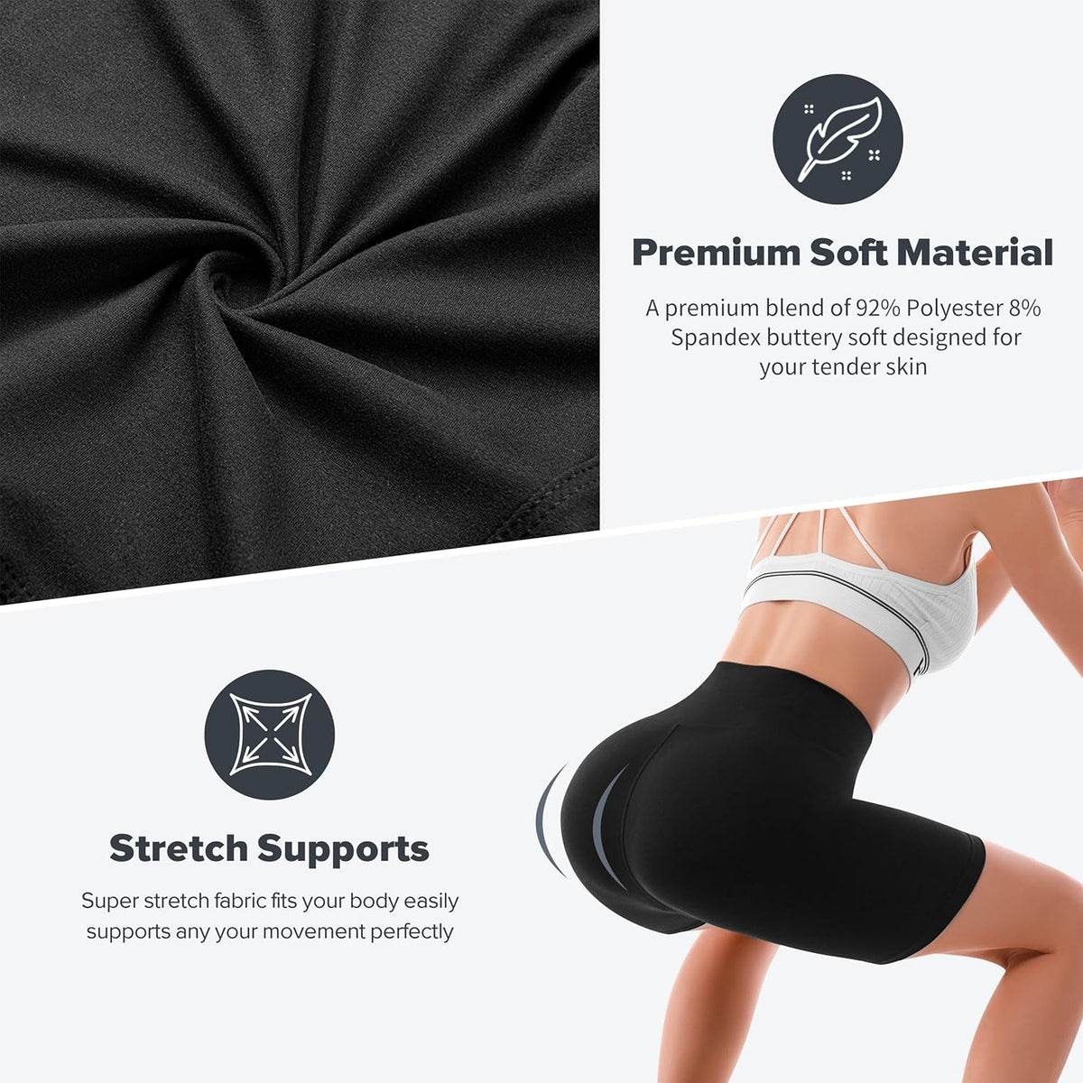 SINOPHANT High Waisted Biker Shorts - 6” Buttery Soft Tummy Control for Gym & Yoga