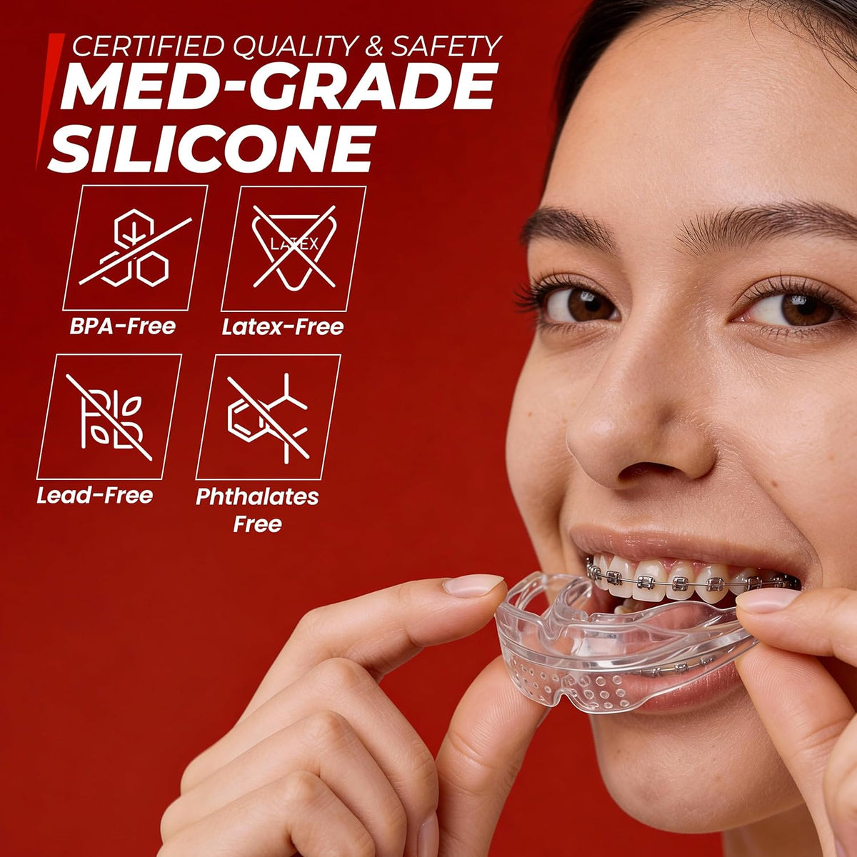 Skiennix Mouth Guard - Premium Silicone Teeth Protection for Sports - Youth & Teen Fit (Transparent, Braces Compatible)