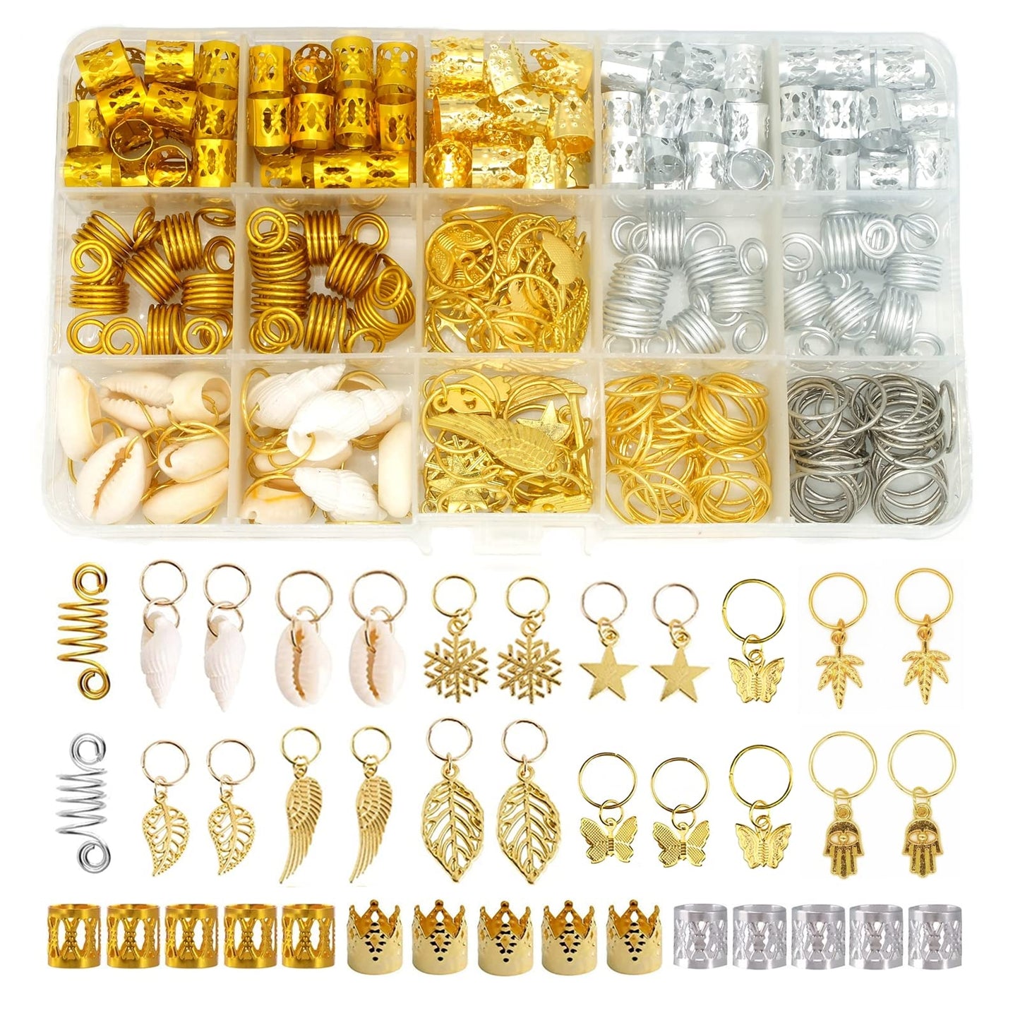 Sweetme 230 Pieces Hair Jewelry For Women Braids, 16 Style Loc Jewelry For Braiding Hair, Cute Pendant Hair Jewels Rings For Dre