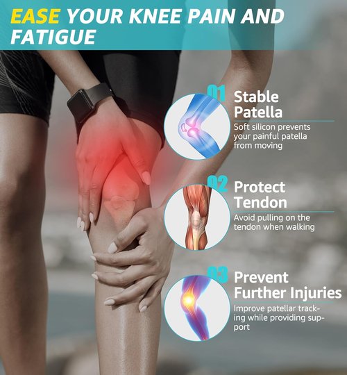 HiRui Knee Brace - Gel Pad Patella Straps for Pain Relief | Support for Running, Basketball, & More (Black)
