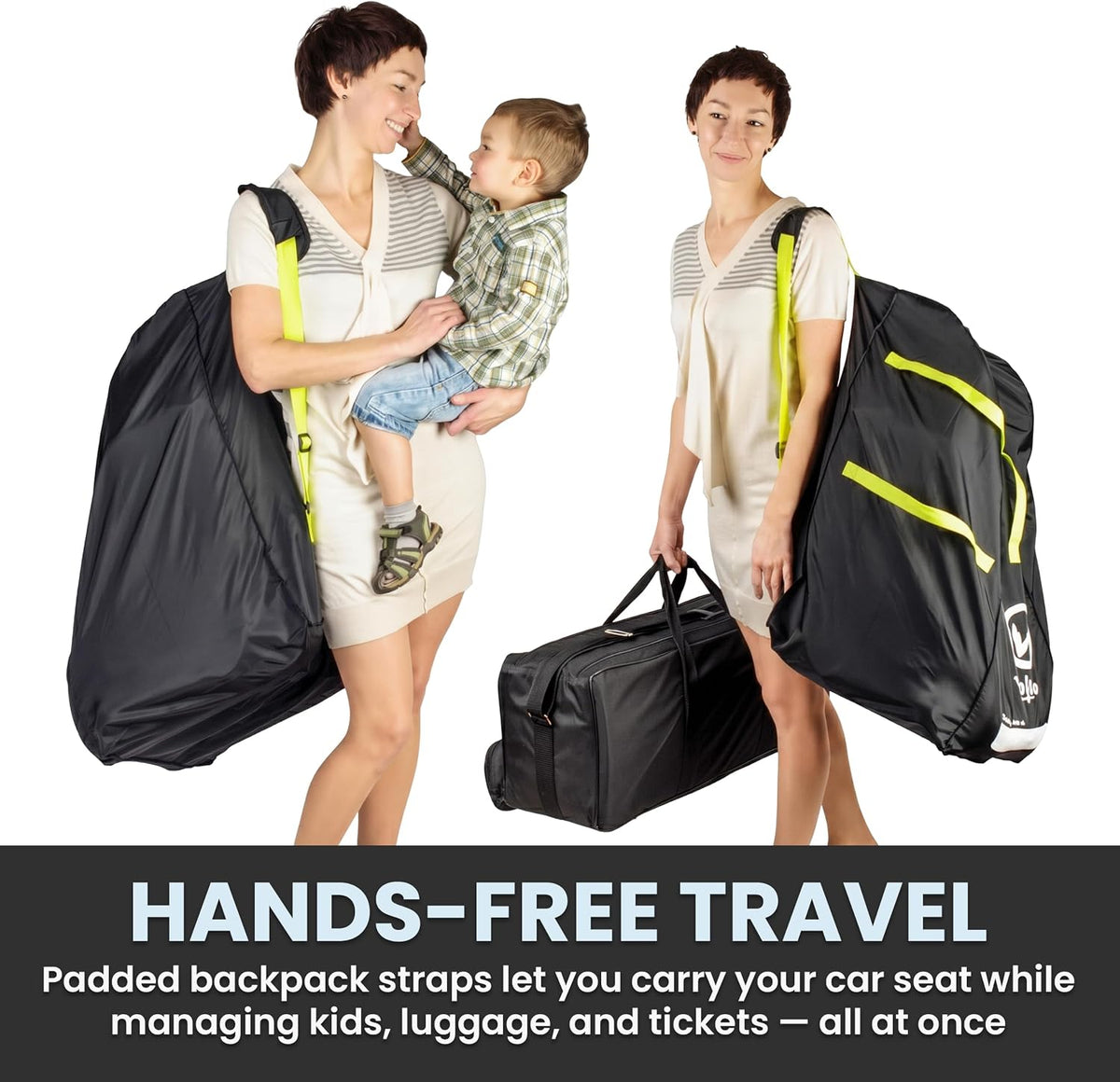 V VOLKGO Car Seat Travel Bag for Air Travel with Padded Backpack Straps - Large Bag for Airplane, Durable & Water-Resistant Protector with Pouch - Universal Size (Black)