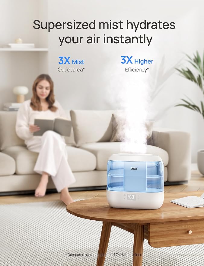 Dreo Smart Humidifiers for Bedroom-Filter Included,Top Fill 4L Humidifier Large Room with 28 dB, 36H Runtime, Touch/APP/Voice Control, Nightlight, Cool Mist Humidifiers for Baby, Plants, Indoor, Blue