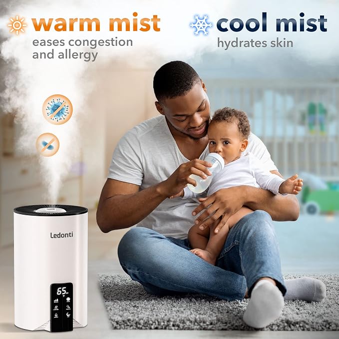Humidifiers for Bedroom Smart Control - Dual Mist Cool & Warm Mist Humidifier 4L Big Capacity Top Fill Water Tank, Quie Humidifier, for Large Rooms Home Living Office Baby - Ultrasonic Humidifier