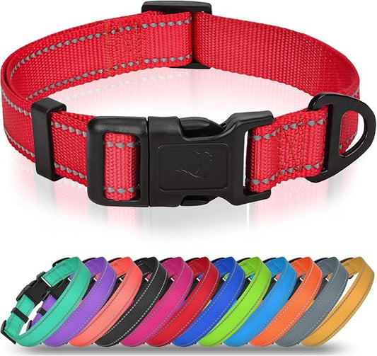Joytale Reflective Dog Collar, Adjustable Nylon Pet Collar with Quick-Release Buckle for Medium Dogs, Red, M