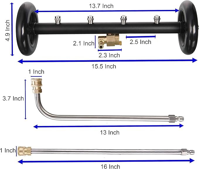 Tool Daily Dual-Function Undercarriage Cleaner,Surface Cleaner for Pressure Washer, 16 Inch, Underbody Car Wash Water Broom with 3 Pieces Extension Wand, 4000 PSI