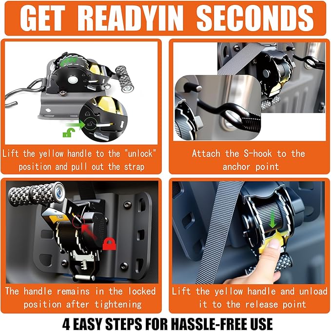 2PCS Retractable Ratchet Straps for 2015-2025 Ford F150, Retractable Tie Down Straps 10 Ft Self Retracting Tie Down, Super Duty Ford F150 Accessories
