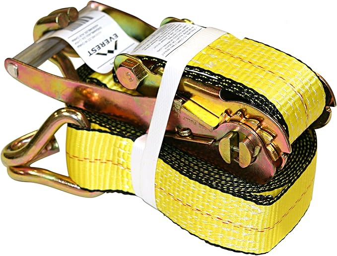 Everest Premium Ratchet Tie Down – 1 PK – 2 IN – 27 FT – 3333 LBS Working Load – 10000 LBS Break Strength – Double J Hook – Cargo Straps Perfect for Moving Appliances, Lawn Equipment and Motorcycles