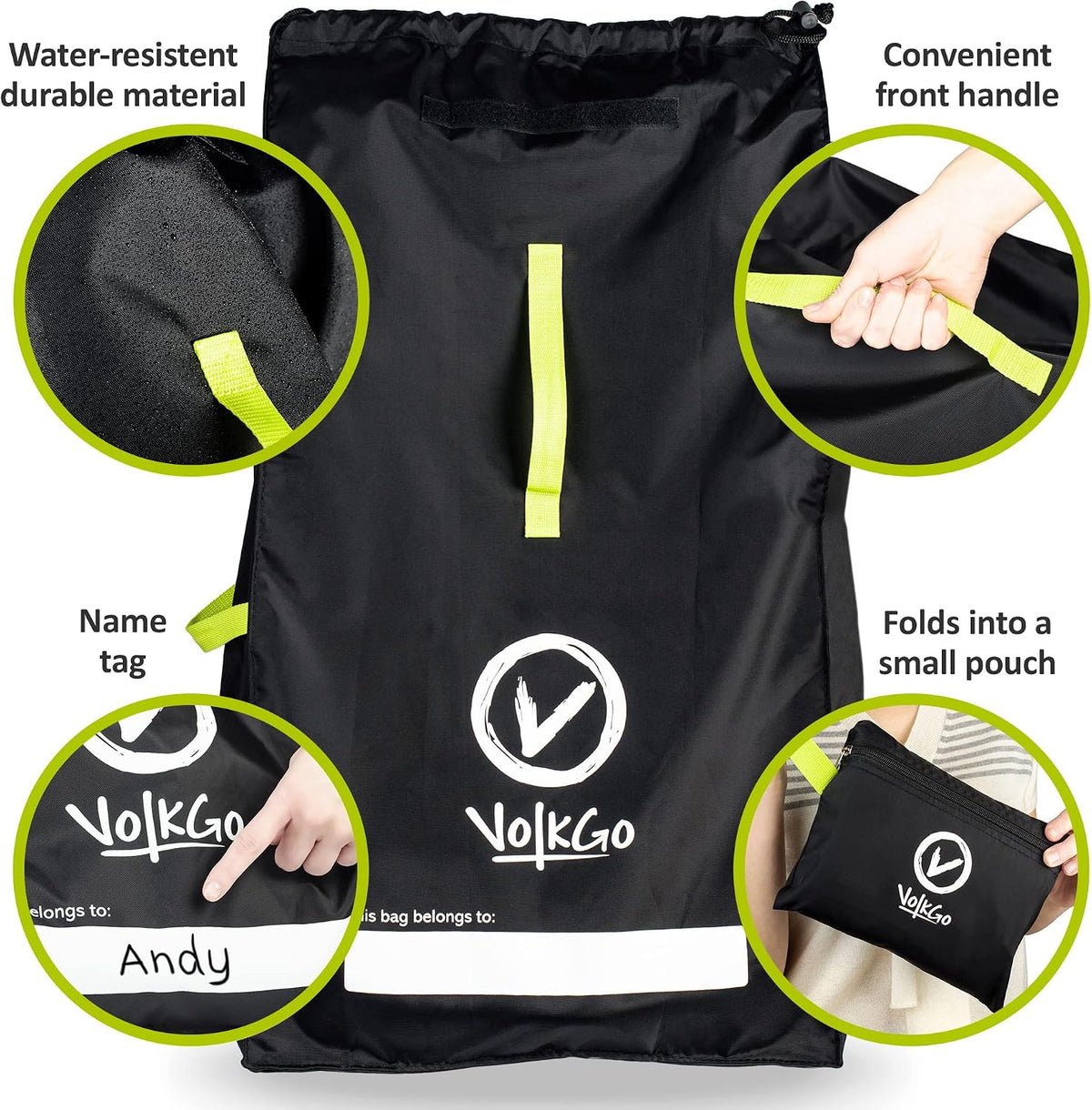 V VOLKGO Car Seat Travel Bag For Airplane with Carrying Handles, No Shoulder Straps, Car Seat Bags for Air Travel Carseat Travel Cover, Carseat Travel Bag Cover for Airplane Travel
