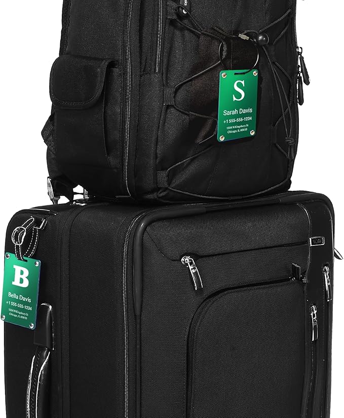 Luggage Tags for Suitcases 4 Pack: Personalized Luggage Tags for Backpacks & Bags Tags with Coustomizable Texts (Green)