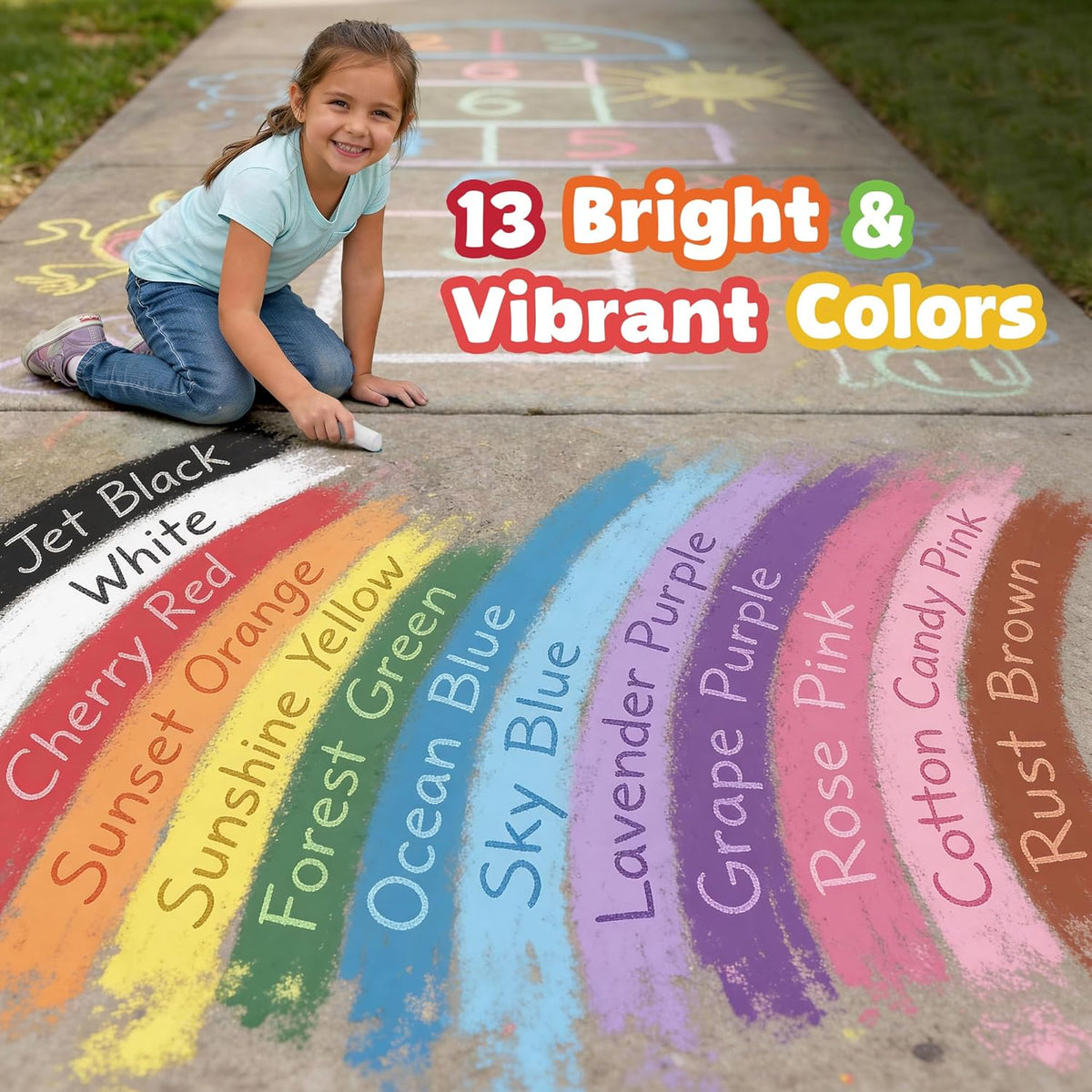 Skiennix 24 PCS Sidewalk Chalk - Non-Toxic Jumbo Colors for Kids | Washable & Easy to Store