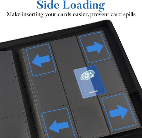 Fabmaker Premium Zip Card Binder - 9 Pocket Trading Card Album with Sturdy PU Cover | Black