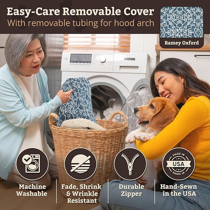 Snoozer Cozy Cave Dog Bed - Indoor Dog Bed with Cover Cave, Covered Calming Burrow for Small & Medium Sized Pets with Blanket Attached, Enclosed, Removable Washable Cover - Large, Ramey Oxford