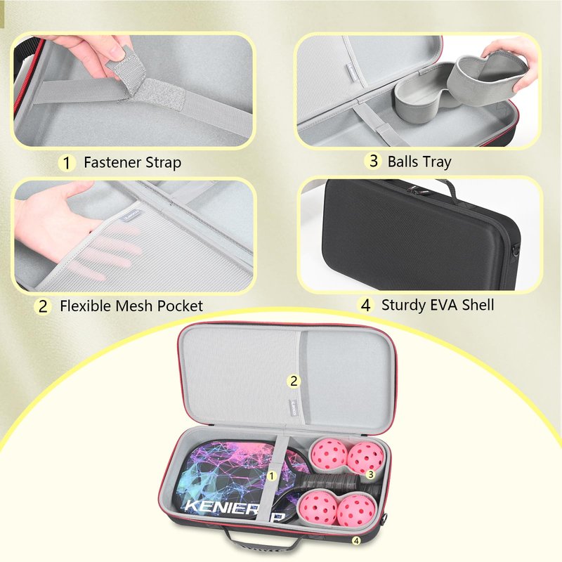 RLSOCO Pickleball Paddles Case Holds 2 Rackets and 4 Ball - Hard Protective Bag Fits for Selkirk Sport/Warping Point and All Pickleball Paddle Shapes and Sizes (Case Only)