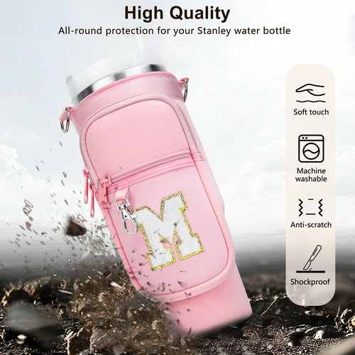 LOKASS Water Bottle Holder for Stanley Cup 40oz, Stanley Cup Accessories A-Z Personalized Water Bottle Carrier Bag with Strap, Personalized Gifts for Women/Girls/Stanley Cup Fans