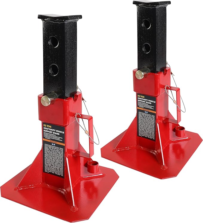 Big RED ATZ220005R Torin Heavy Duty Pin Type Professional Car Jack Stand with Lock, 22 Ton (44,000 lb) Capacity, Red, 1 Pair