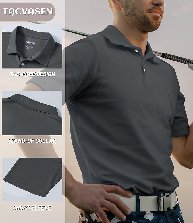 TACVASEN Mens Golf Shirt Dry Fit Mens Polo Shirts Short Sleeve Performance Golf Polos for Men with Collar Work Shirts