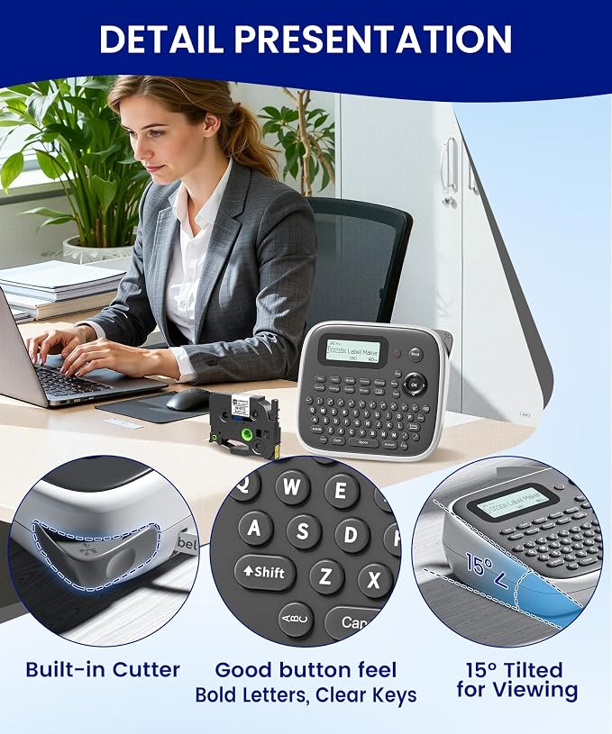 Label Maker Machine with Tape, Label Maker Waterproof Labels 12mm, D210s