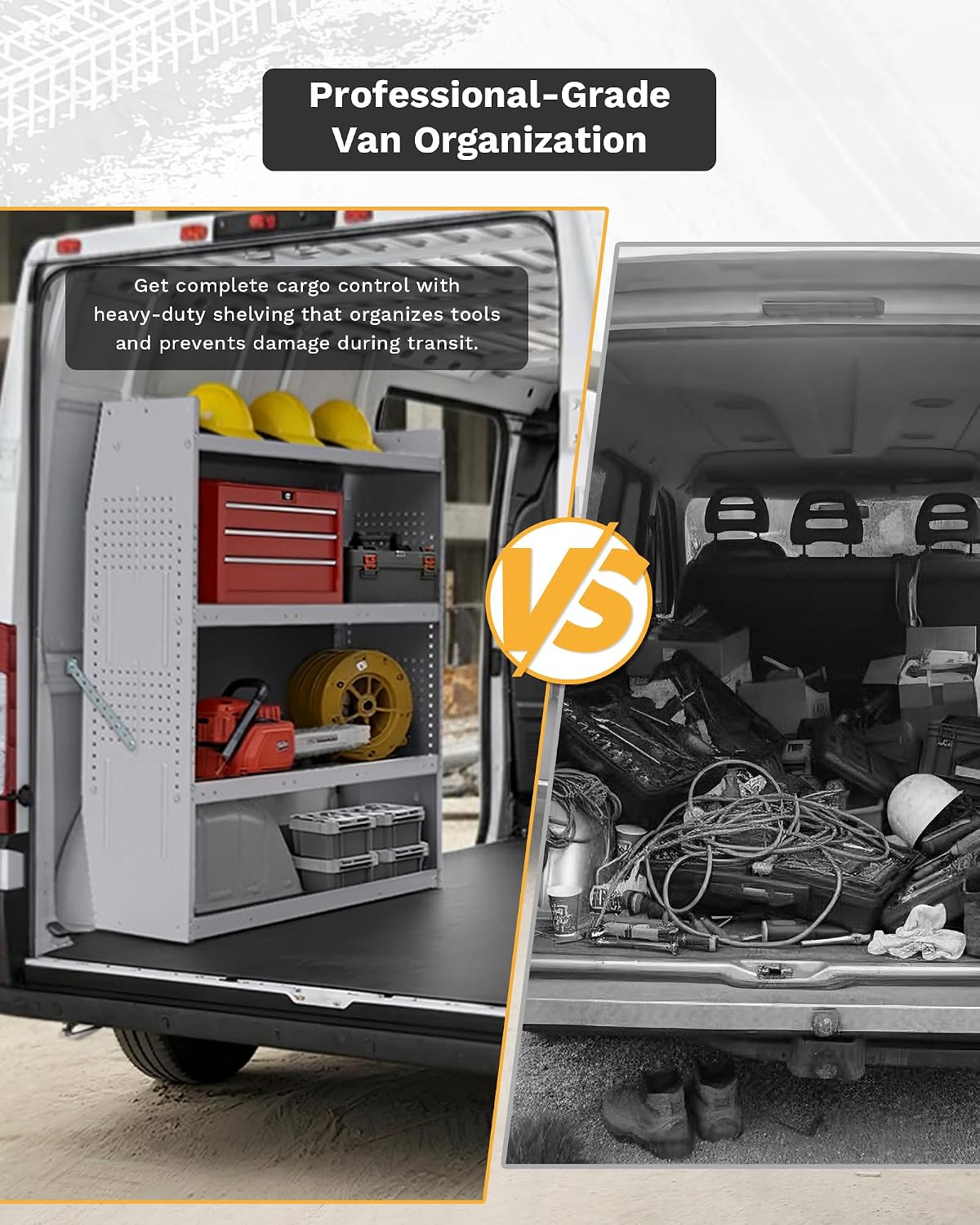 SV-5246 Steel Low/Mid/High Roof Van Shelving Storage System Fits Transit, GM, NV, Promaster, Sprinter and Metris, Contoured Shelving Unit, 52" W x 46" H x 13" D