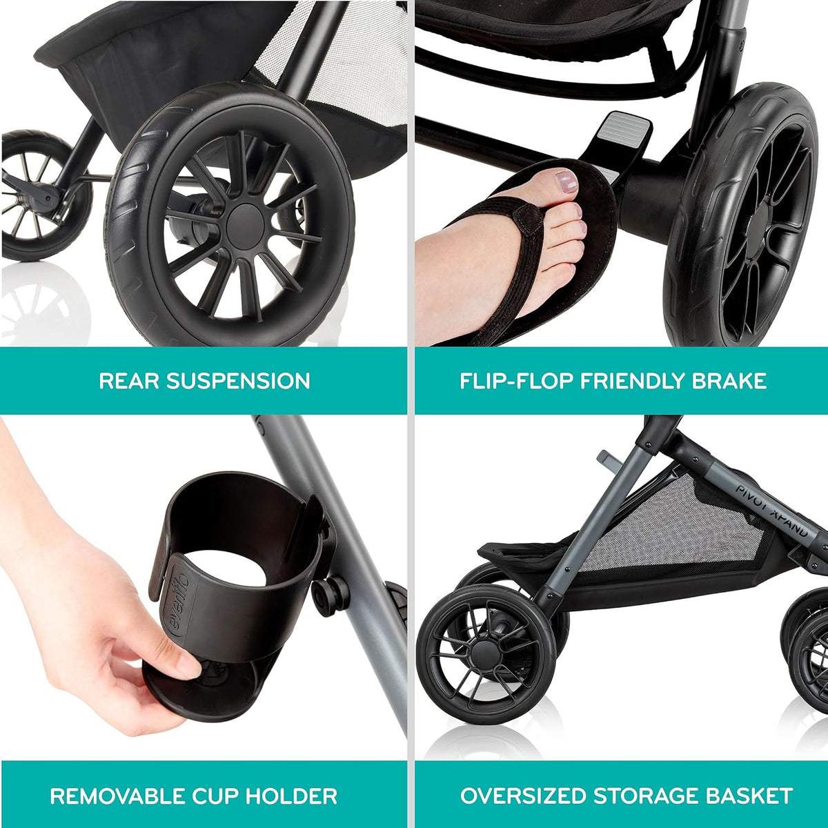 Evenflo Pivot Xpand Modular Travel System with LiteMax Infant Car Seat with Anti-Rebound Bar (Sabino Gray)