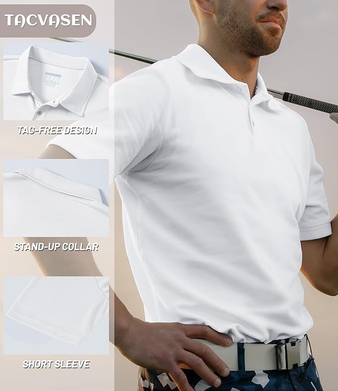 TACVASEN Mens Golf Shirt Dry Fit Mens Polo Shirts Short Sleeve Performance Golf Polos for Men with Collar Work Shirts