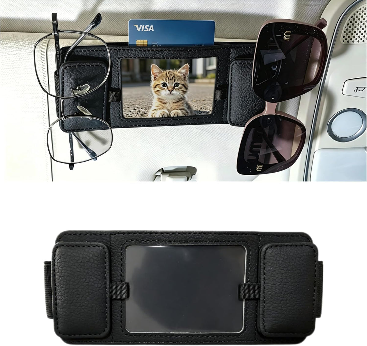 Magnetic Sunglasses Holder for Car Visor,Photo Slot,Black