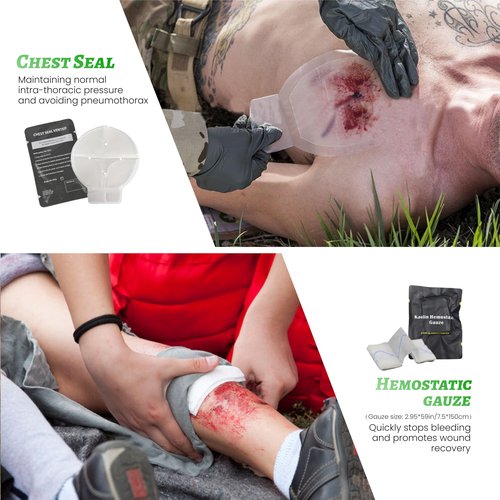 IFAK Trauma First Aid Kit, Hemostatic Gauze to Control Severe Bleeding, 6” Israel Compression Bandages, Emergency Wound Closures Adhesive Bandages, Deep Green (Black)