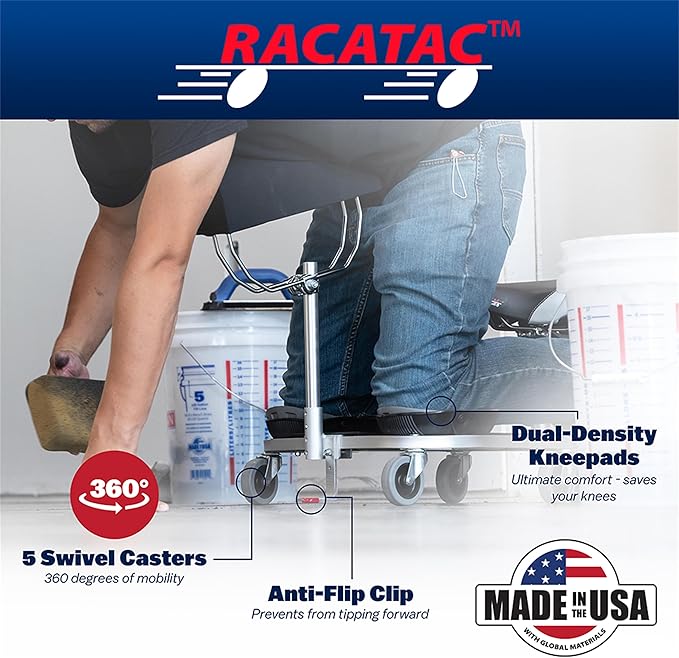 Racatac Kneeling/Sitting Creeper, 3 Inch Casters, Chest Support, Knee Pads, Made in the USA, 01RAC3CS