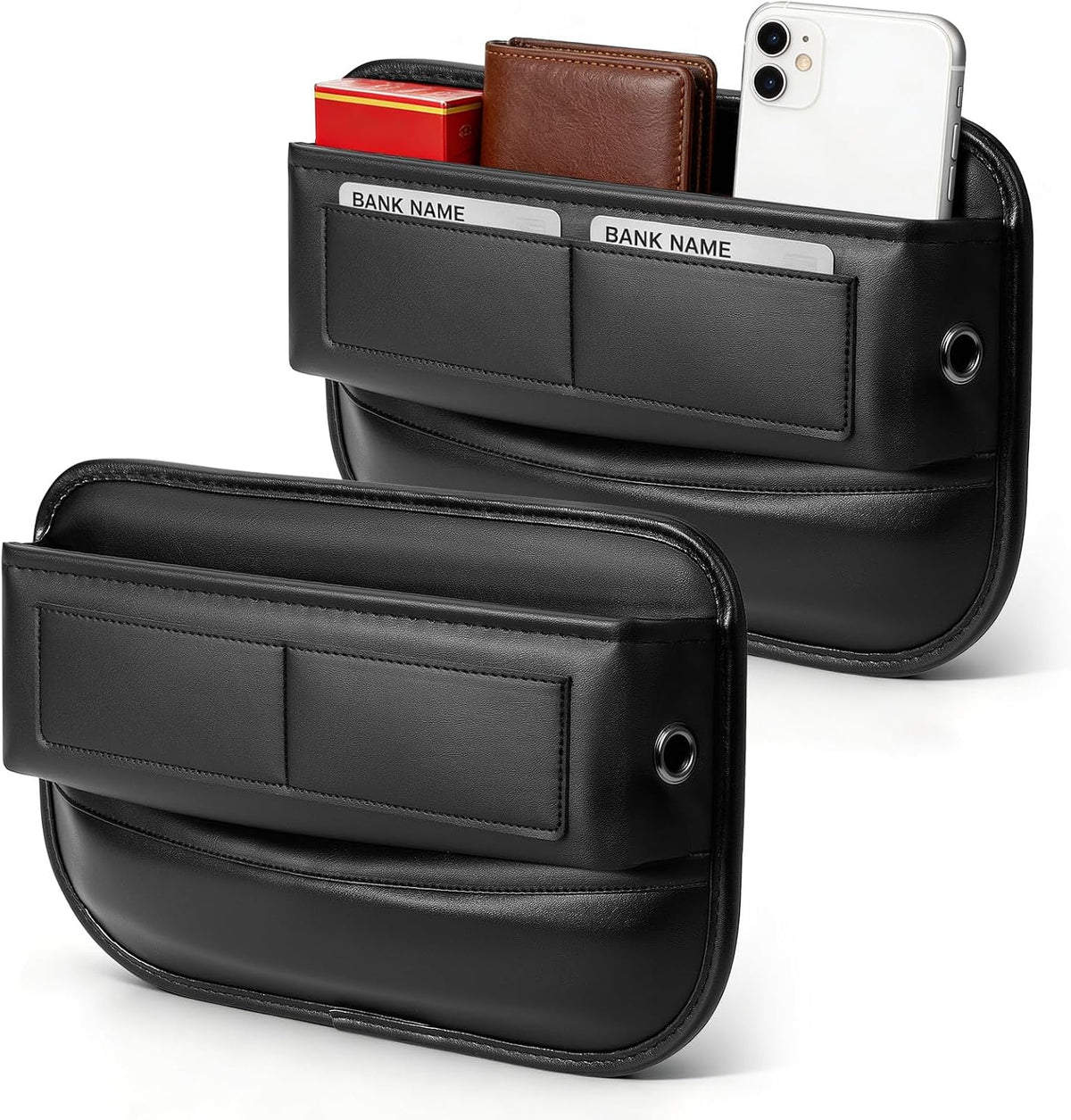 Car Seat Gap Filler Organizer, Universal Premium Leather Car Gap Filler with Card Slots for Front Seat Between Car Seat and Console Hold Phone, Sunglasses, Keys, fit for Car Suv Truck (2)