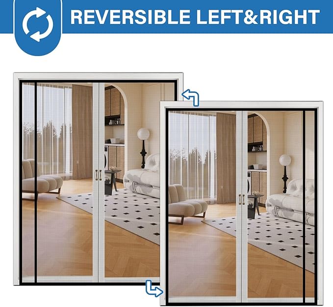 Magnetic Screen Door Left Right Side Opening Upgraded PET Mesh Greater Than Fiberglass and Polyester,Keep Bugs Out,Pet & Kid Friendly,Suitable for Sliding Doors,Patio French Doors-72" X 80"