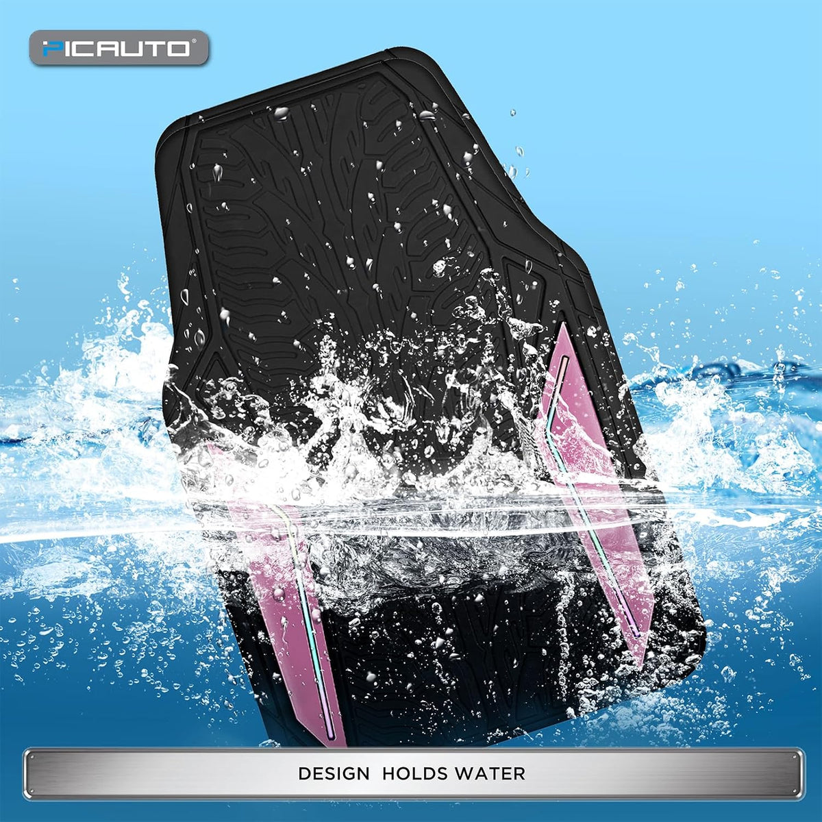 PIC AUTO Rubber Floor Mats, Pink Aluminum Film with Colorful Piping Floor Mats for Cars, Car Mats with Non-Slip Backing, All-Weather Protection, Trim-to-Fit Liner for Cars, SUVs, Trucks, Vehicles