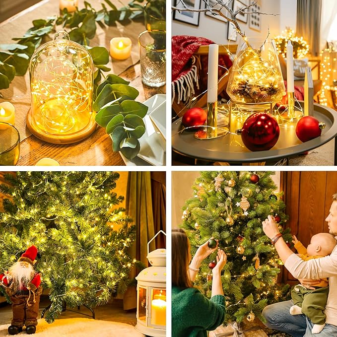 JMEXSUSS 4 Pack 50 LED Fairy Lights Battery Operated, 16ft Warm White Twinkle Lights Indoor Outdoor, Battery Powered Fairy String Lights for Bedroom Classroom Dorm Wedding Party DIY Decoration