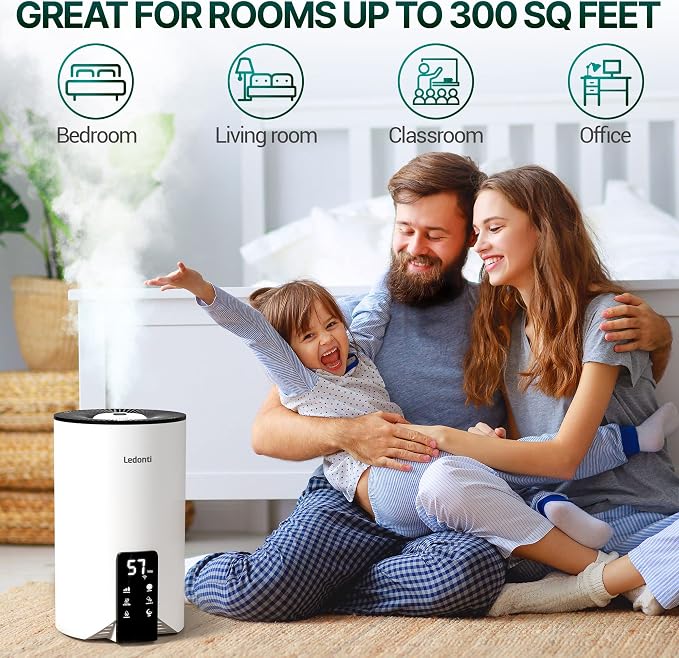 Humidifiers for Bedroom Smart Control - Dual Mist Cool & Warm Mist Humidifier 4L Big Capacity Top Fill Water Tank, Quie Humidifier, for Large Rooms Home Living Office Baby - Ultrasonic Humidifier