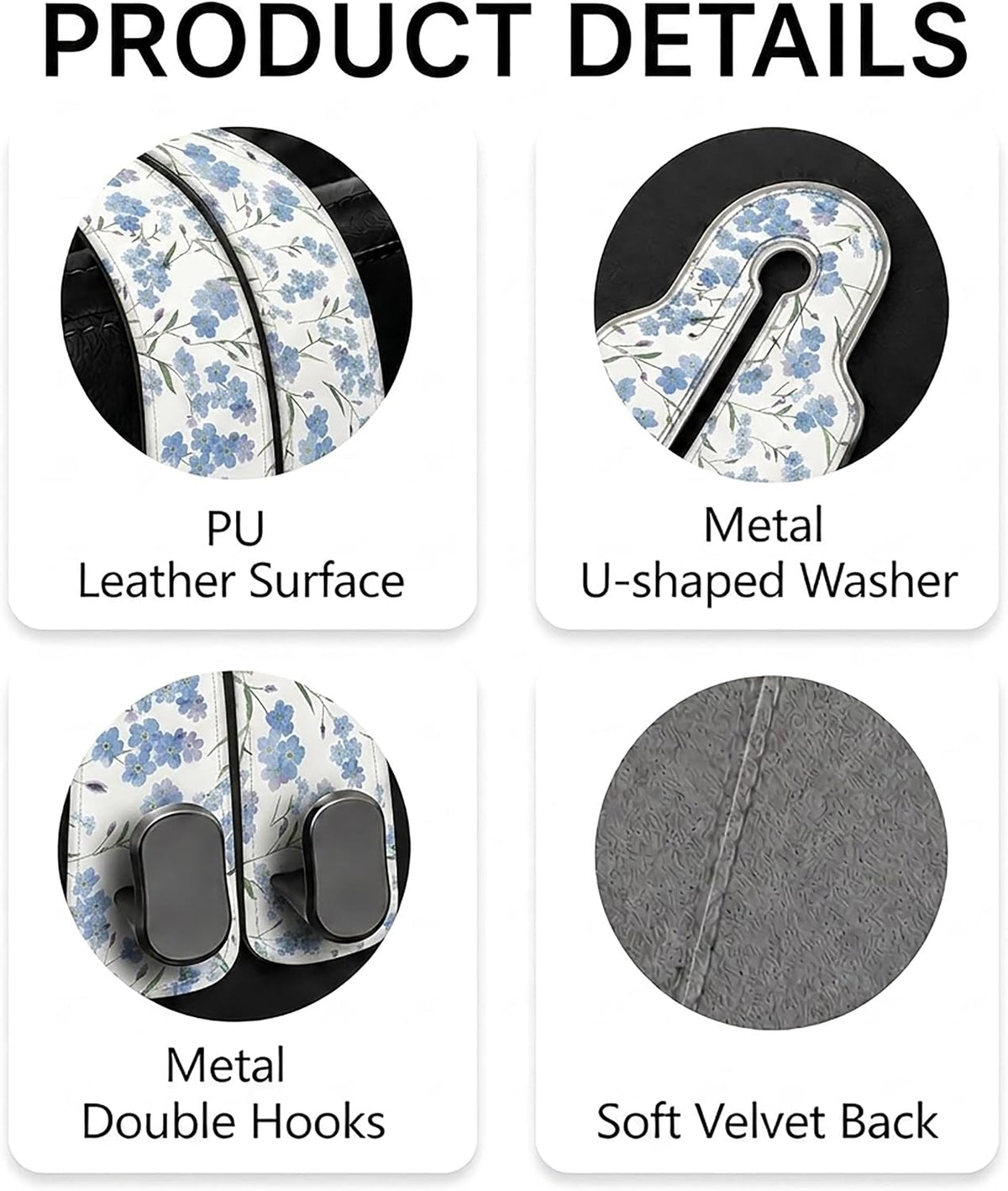 Cute Blue Floral Car Seat Headrest Hooks for Purses & Bags